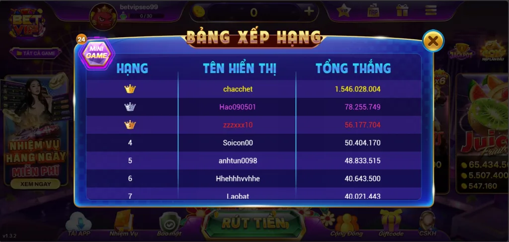 BXH Tài Xỉu Md5 Betvip